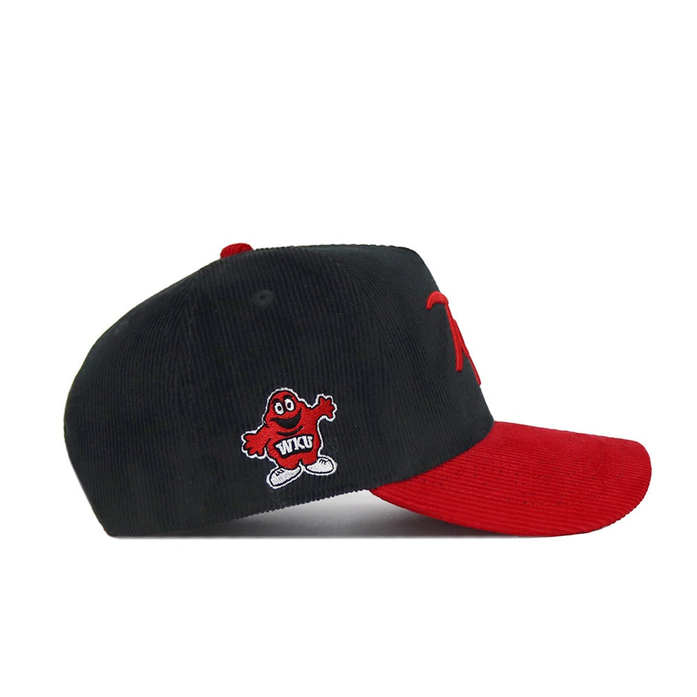 WKU Tops Script Hat - Black/Red Corduroy - No Rivals