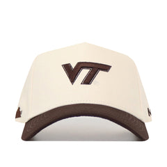 Beige cap with brown logo on a white background