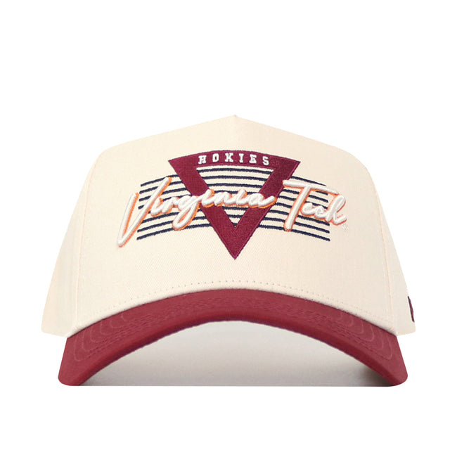 Beige and red cap with 'Foxies Virginia Tech' text on a white background