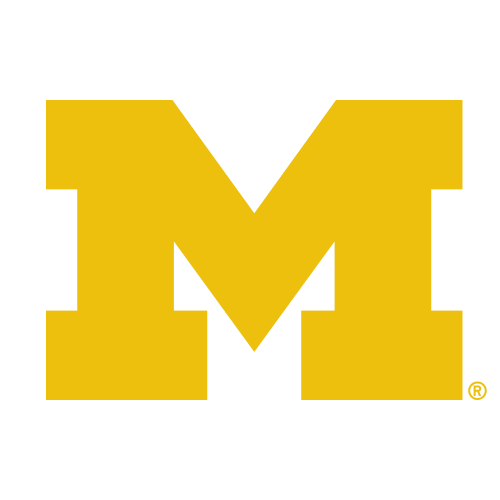 A large, bold, yellow block letter M on a light gray background, representing the University of Michigan logo.