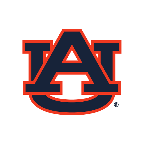 A navy blue AU monogram outlined in orange, representing Auburn University, on a light gray background.