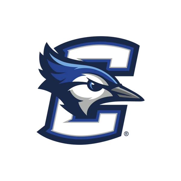 A stylized blue jay head is overlaid on a bold, blue-outlined letter C on a light gray background. The design features sharp lines and a determined expression on the bird.