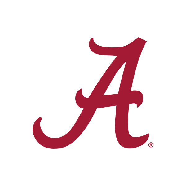 A large, stylized crimson letter A on a light gray background, representing the University of Alabama logo.