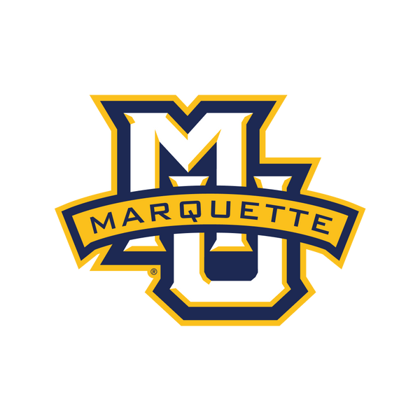 Marquette University logo with large blue and gold MU letters, and Marquette written in gold on a blue banner across the middle, on a white background.
