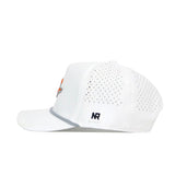 The No Rivals Tennessee Golf Hat - Orange features small perforated holes for ventilation, an embroidered front logo, a black NR tag near the brim, and a snapback closure for an ideal fit.