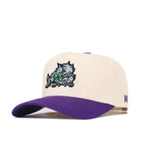Step up your gameday look with the No Rivals TCU Aer Lingus Hat—a cream snap back featuring a purple brim and an embroidered gray animal with green leafy accents on the front.