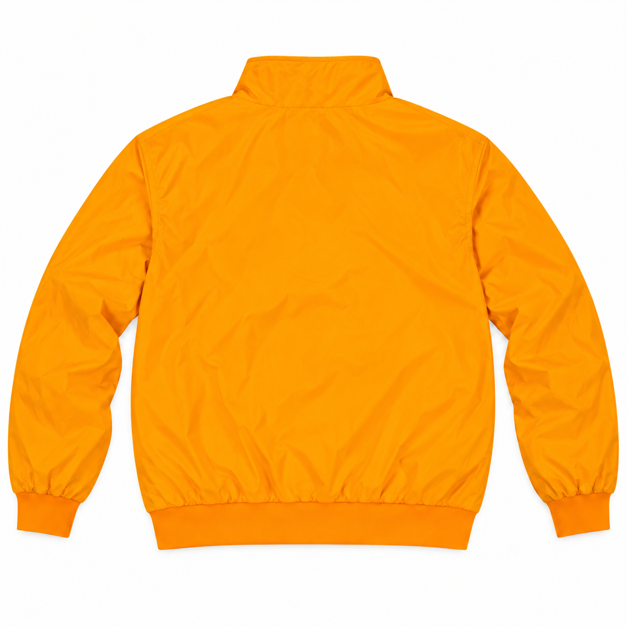 The Tennessee Reversible Windbreaker by No Rivals is bright orange polyester with a high collar, long sleeves, elastic cuffs and waistband—lightweight for sporty or casual looks, shown in a back view.