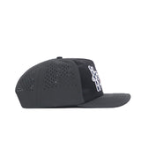Side view of the No Rivals Nebraska Cornhuskers Military Appreciation Hat in dark gray, featuring perforated panels for ventilation, an embroidered front logo, a flat brim, structured fit, and a modern look.