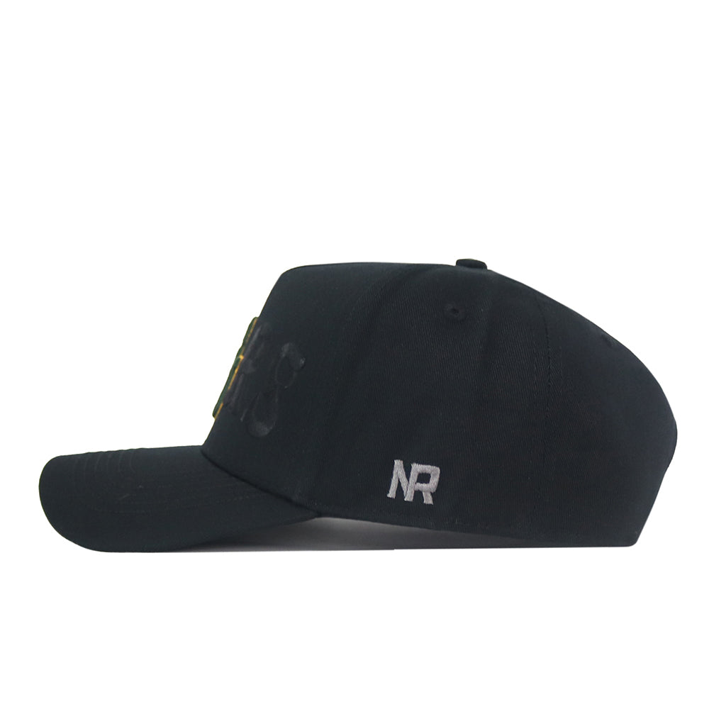 Baylor Bears Night Mode Hat, a black snapback with a dark, tonal logo on the front panel and a small NR logo embroidered in silver on the side.