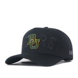 Baylor Bears Night Mode Hat, a black snapback featuring an embroidered green and gold BU logo with BEARS stitched across the front in a dark, tonal blackout colorway.