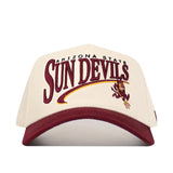 The No Rivals Arizona State Sun Devils Stride Hat is a cream and maroon snapback featuring the team’s name and pitchfork-wielding devil mascot embroidered on the front, crafted from high-quality cotton for a structured fit.
