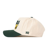 The Baylor Bears Stride Hat by No Rivals features a cream-colored crown with a dark green brim, an officially licensed bear logo and text embroidered on the front, and the initials “NR” stitched in dark green on the side of this snapback cap.
