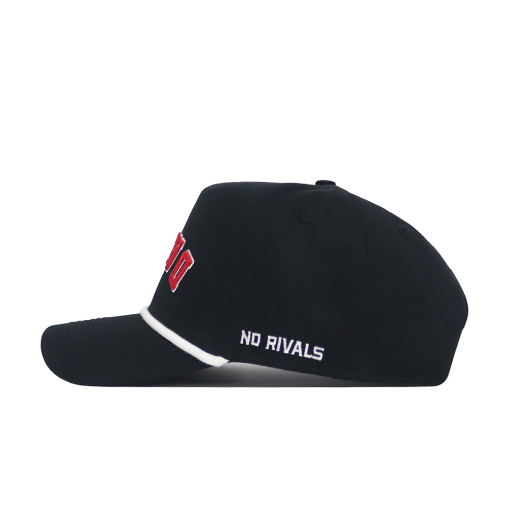 The Georgia Bulldogs | Upside Down Dawgs Hat - Blackout by No Rivals features bold red and white lettering on the front, NO RIVALS embroidered in white on the side, and is a perfect choice for any Georgia Bulldogs hat enthusiast.