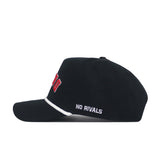 The Georgia Bulldogs | Upside Down Dawgs Hat - Blackout by No Rivals features bold red and white lettering on the front, NO RIVALS embroidered in white on the side, and is a perfect choice for any Georgia Bulldogs hat enthusiast.