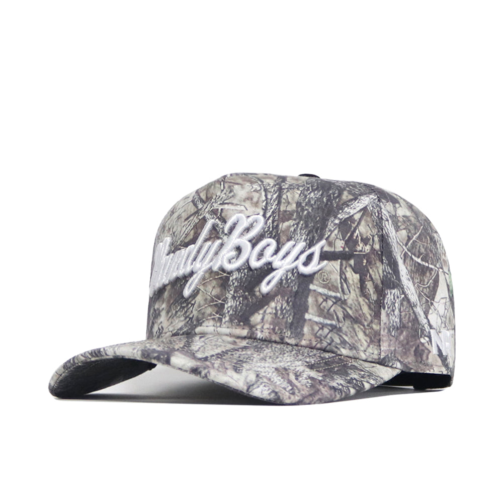 A Vandy Boys Outland Hat by No Rivals, camouflage snapback style, with "CountryBoys" embroidered in white script on the front and the brim angled to the left.
