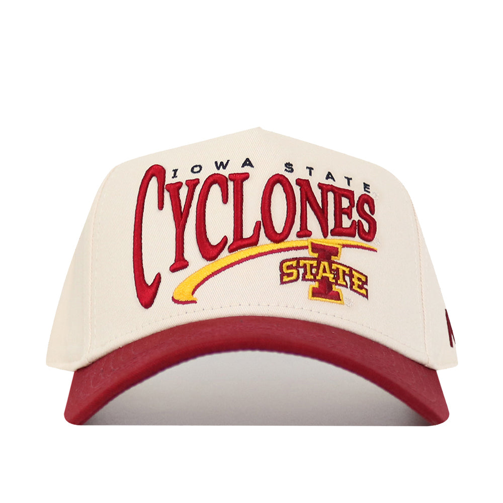 The No Rivals Iowa State Cyclones Stride Hat is a white and red snapback featuring bold, embroidered Iowa State Cyclones and I State logos in red and yellow on the front—perfect for completing your gameday look.