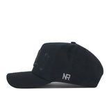 Black Rice Night Mode Hat in a blackout colorway featuring a tonal front logo and white NR embroidery on the side.