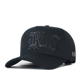 Black No Rivals Rice Night Mode snapback hat with an embroidered R.L.S. logo in a gothic font on the front.