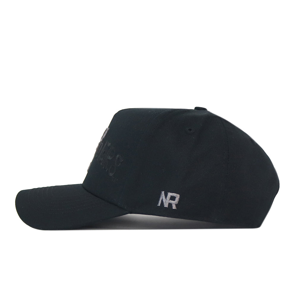 Texas Tech Night Mode Hat: A blackout snapback baseball cap in high-quality cotton with an embroidered logo on the front and NR on the side.