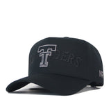 Texas Tech Night Mode Hat: a black baseball cap featuring an embroidered grey double T logo on the front.