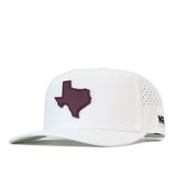 White State of Texas Performance Hat - Maroon with an embroidered maroon map of Texas patch on the front.