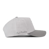 Texas Tech Graphite Hat: a light gray premium structured baseball cap with a dark gray brim and embroidered Red Raiders graphics on the side.