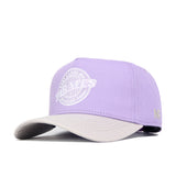 The No Rivals ECU Closer Hat - Powder Purple is a high-quality cotton cap with a light gray curved brim, "NORTH CAROLINA PIRATES Baseball Association" embroidered in white on the front, an N logo on the left, structured fit, and snapback closure.