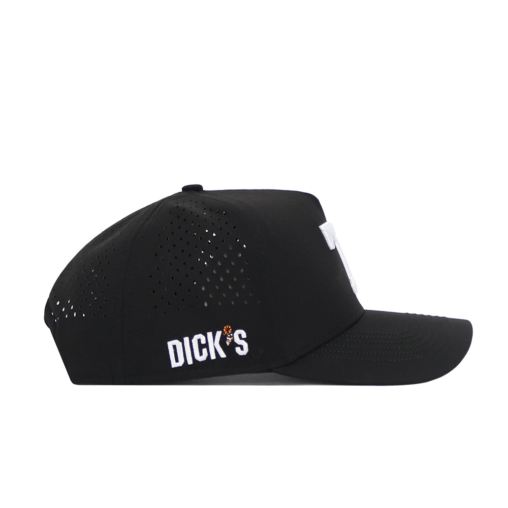 The Tennessee Athletic Hat - White Power T by No Rivals features a snap back, small ventilation holes on the side, "DICKS" embroidered in white, and an orange and green logo on the left. Unstructured fit; shown in side profile.