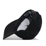 The No Rivals Boise State Broncos Trainer Hat is shown upside down, displaying the interior with a structured fit sweatband, ventilation holes, and a rectangular tag. This officially licensed cap rests on a white surface.