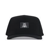 Introducing the Arizona Wildcats Trainer Hat by No Rivals—a structured black snapback crafted from high-quality cotton for everyday comfort and style. The front features a rectangular patch displaying a white letter “A” outlined in black, celebrating your Wildcats spirit in a classic design.
