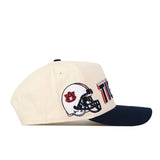 Introducing the No Rivals Auburn Alma Mater Hat—a cream and navy snapback featuring an embroidered Auburn Tigers football helmet logo and side “Tigers” stitching, perfect for completing your gameday look.