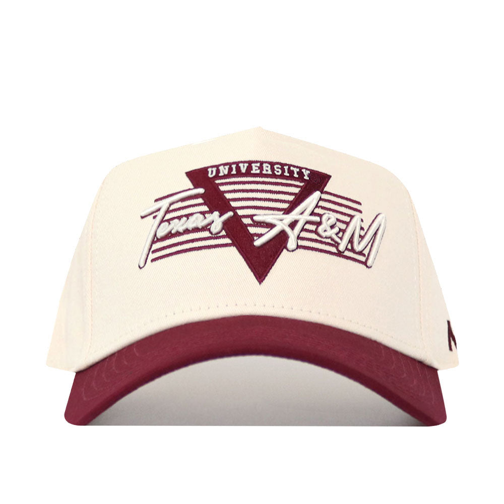 Beige and maroon cap with 'University of Texas A&M' logo on a white background