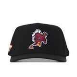 Virginia Tech Hokies Football Mascot Hat - Black, a performance fabric cap with an embroidered maroon turkey mascot on the front and an orange VT logo on the side.