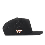 Black No Rivals Virginia Tech Hokies Football Mascot Hat - Black performance fabric baseball cap with a flat brim, perforated back, and an embroidered orange and white VT logo on the side.