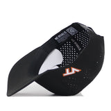 Black Virginia Tech Hokies Football Mascot Hat with perforations and an embroidered orange and white logo on the side, viewed from an angle showing the interior branding.