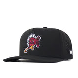 Black Virginia Tech Hokies Football Mascot Hat made from high quality performance fabric, featuring an embroidered mascot logo on the front and a small patch on the side.