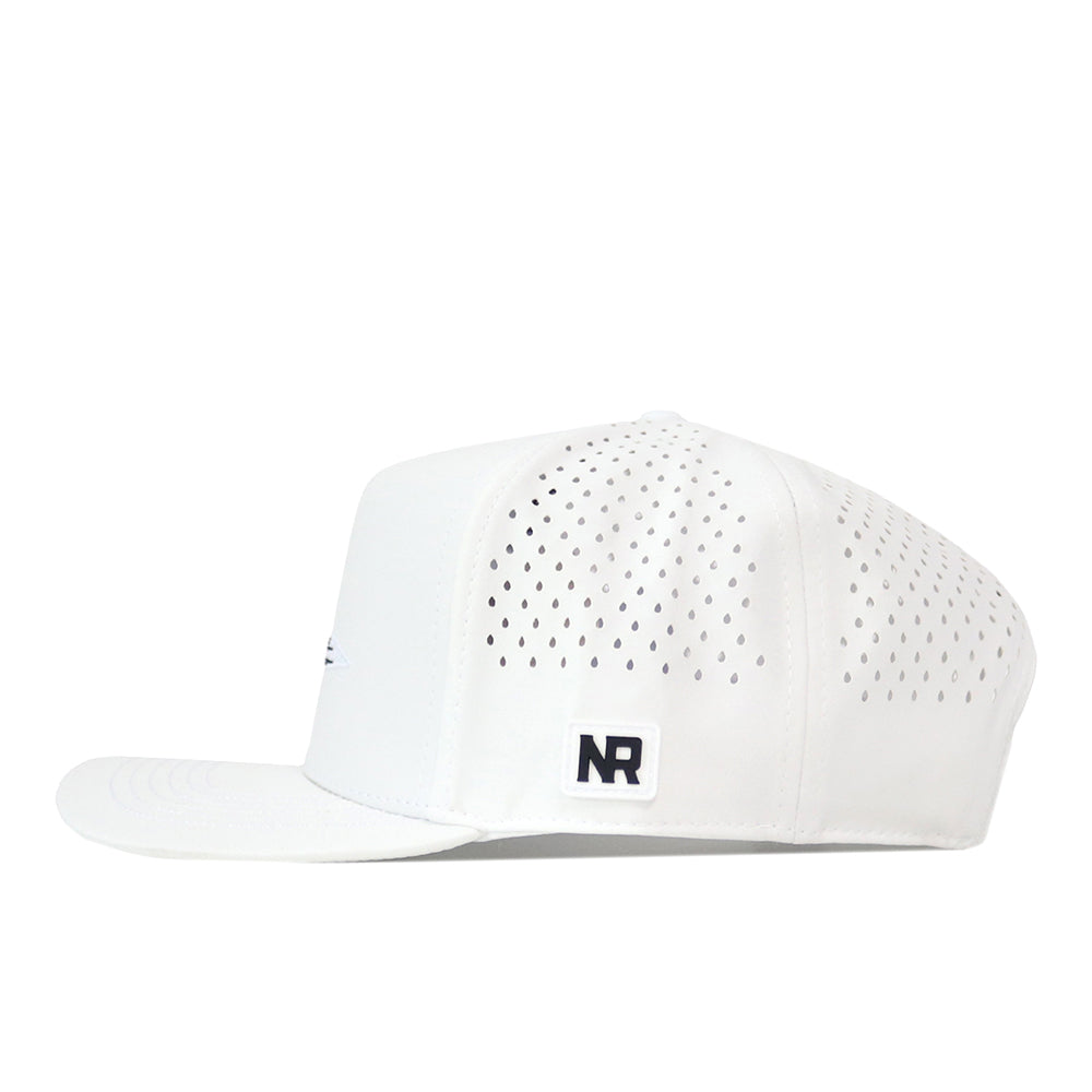 White Georgia Tech Yellow Jackets Football Mascot Hat - White performance fabric baseball cap with a perforated back and a small rectangular embroidered logo on the side.