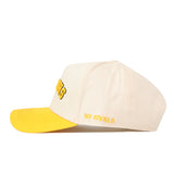 Wichita State | Upside Down Shockers Hat - Classic Colors off-white snapback with a yellow brim and an embroidered yellow and black logo on the side.