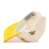 Wichita State | Upside Down Shockers Hat - Classic Colors in yellow and cream, featuring an embroidered bee logo and an interior brand label with a QR code.