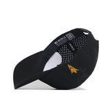 The Arizona State Golf Hat by No Rivals is a black, structured cap shown upside down, displaying its perforated inner lining, NO RIVALS text on the sweatband, and a yellow embroidered logo on the side.