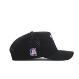 The No Rivals Arizona Golf Hat - Black is a structured-fit, curved-brim cap with small ventilation holes and a side patch of the officially licensed University of Arizona logo in the state’s shape, shown from a side profile.