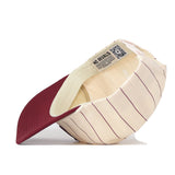 The Minnesota Gopher Pinstripe Hat by No Rivals features beige and maroon pinstripes in a classic snapback style, shown from underneath to highlight the interior label, maroon visor, and detailed embroidered logo—an ideal finishing touch for your gameday look.