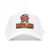The No Rivals Maryland Golf Hat - White showcases the Terrapins mascot and bold “Maryland” embroidery on the front, plus a snap back closure for adjustable comfort.