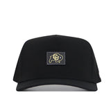 Introducing the No Rivals Colorado Buffaloes Trainer Hat—a structured fit snapback crafted from durable cotton for lasting comfort. Featuring a striking gold and white buffalo logo patch on the front panel, this black cap offers both style and versatility.