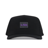 Introducing the LSU Tigers Trainer Hat by No Rivals—a black snapback crafted from high-quality cotton, featuring a purple LSU logo patch on the front for a comfortable and structured fit.