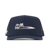 Navy Georgia Tech Yellow Jackets Football Mascot Hat - Navy performance fabric baseball cap featuring an embroidered yellow jacket mascot on the front and a yellow logo on the side.