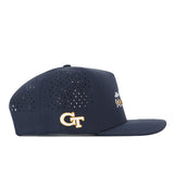 Navy blue No Rivals Georgia Tech Yellow Jackets Football Mascot Hat with side perforations, featuring an embroidered yellow and white GT logo and mascot graphic on the front.