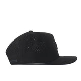 The No Rivals Florida State Seminoles Trainer Hat is a black snapback featuring a flat brim and small ventilation holes on the side, made from high quality cotton for a structured fit, and displayed in side profile against a white background.