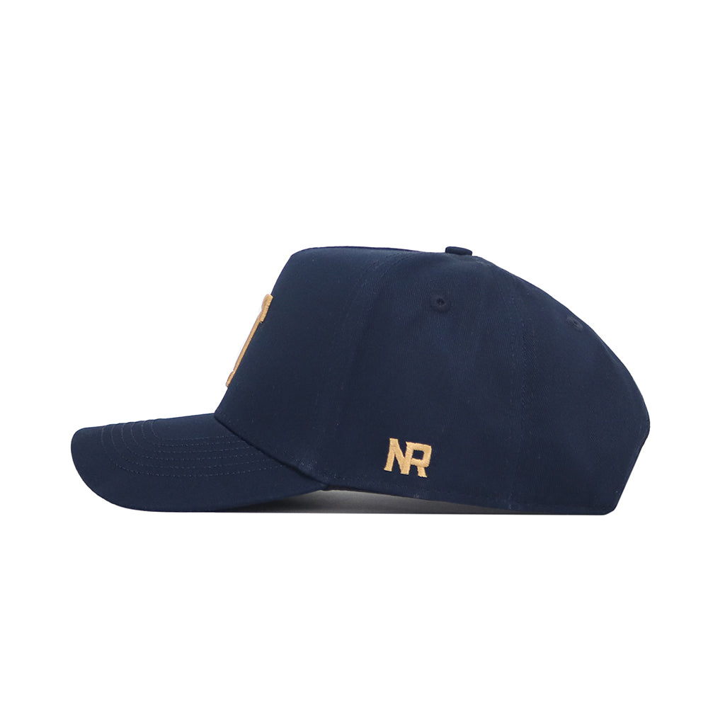 The Georgia Tech Block T Hat by No Rivals is a navy blue snapback with a curved brim and gold NR initials embroidered on the side—perfect for your gameday look.