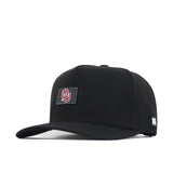 Introducing the No Rivals Oklahoma Sooners Trainer Hat: this black snapback cap showcases a red and white OU logo patch on the front and a subtle No Rivals (NR) logo tag on the side. Made from high-quality cotton for lasting comfort, it features a structured fit with classic snapback styling.